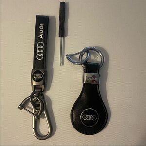 Audi Key Fob Keychain in Black Leather with Logo Set of 2 NWT